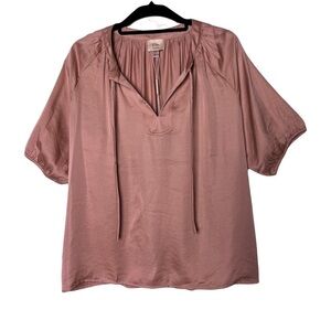 Elie Tahari | New Dusty Pink Satin  Short Sleeve Peasant Blouse Top, Large